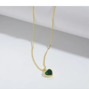 Gold Heart Pendant Necklace with Green Stone